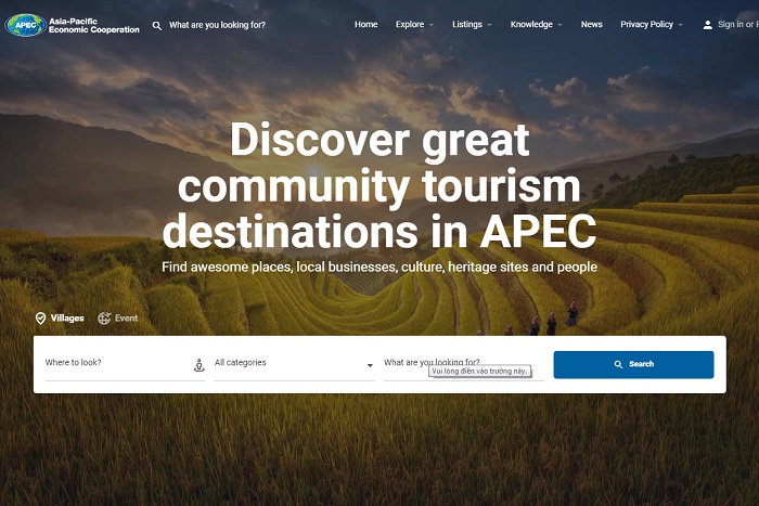 Giao diện website du lịch cộng đồng APEC